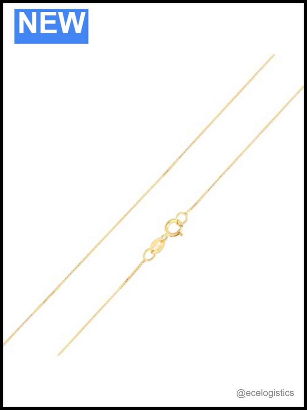 14K Solid Yellow Gold Box Chain Necklace 16" Thin Venetian Link Spring Ring